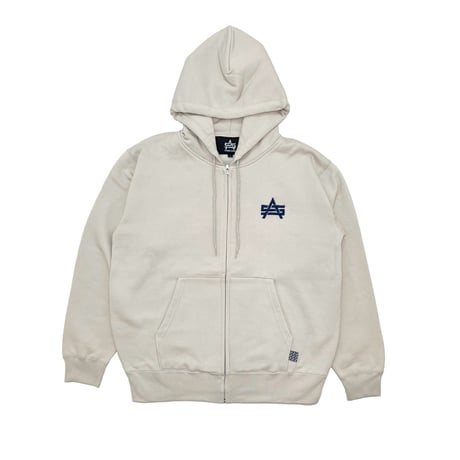 ADG AS Logo Zip Hoodie (Beige/Navy)｜エーディージー ASロゴ ジップフーディー（ベージュ/ネイビー）