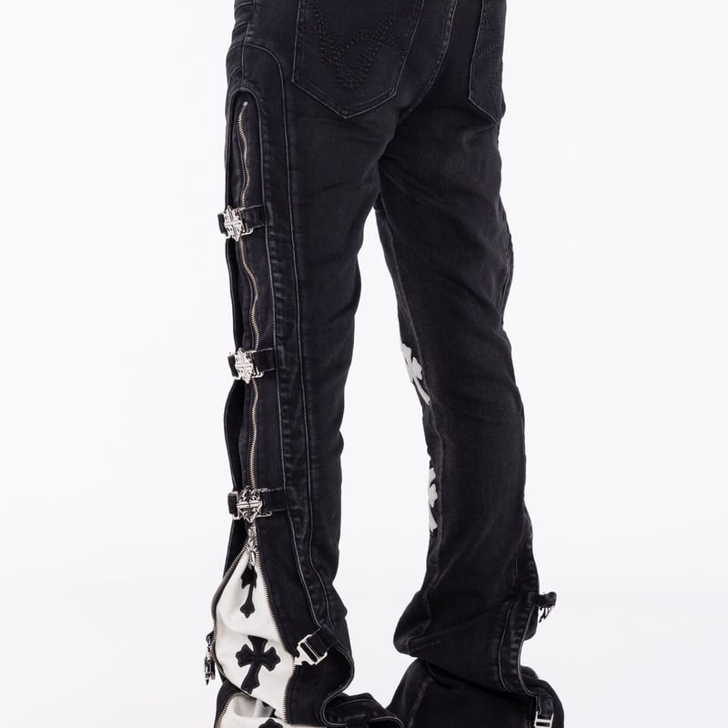 GUAPI Obsidian Black Cross Buckle Denim (Black)