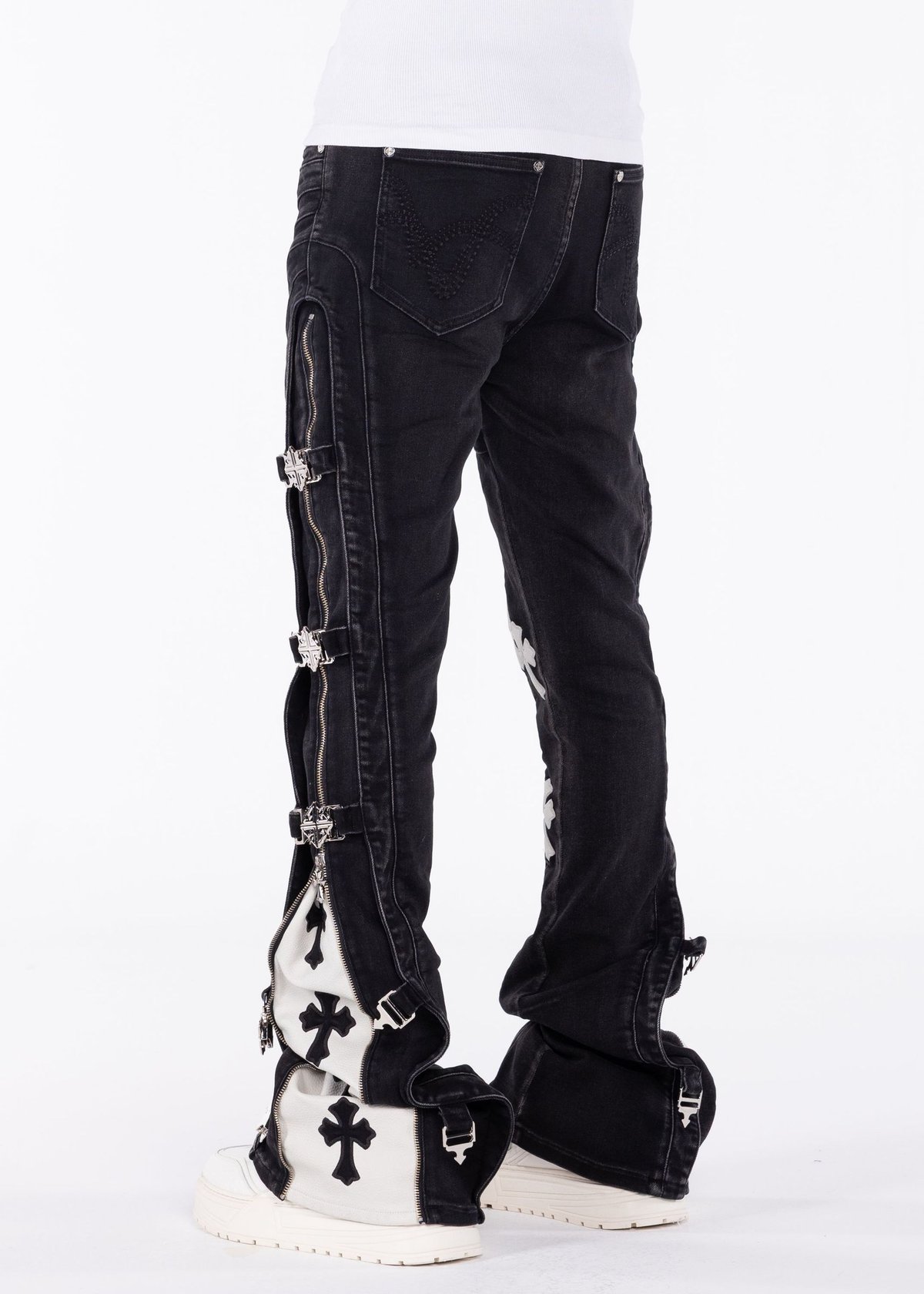 GUAPI Obsidian Black Cross Buckle Denim (Black)