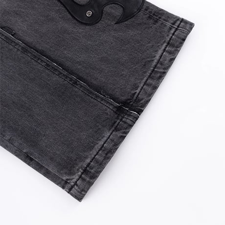 SUPPLIER Fire Tribal Leather Patch Baggy Denim (BLACK)｜サプライヤー ファイヤー トライバル レザー パッチ バギーデニム（ブラック）