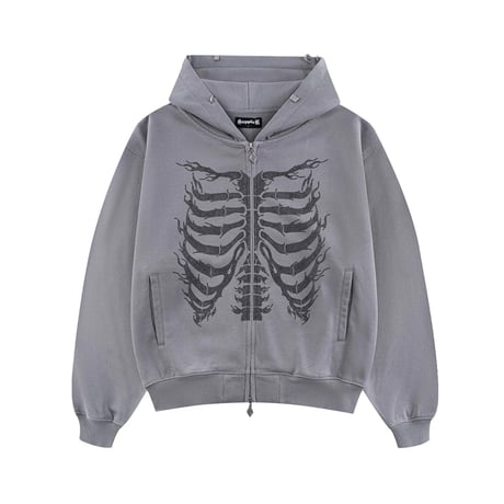 SUPPLIER Fire Skeleton Rhinestone Zip Hoodie (GRAY)｜サプライヤー ファイヤー スケルトン ラインストーン ジップフーディー（グレー）