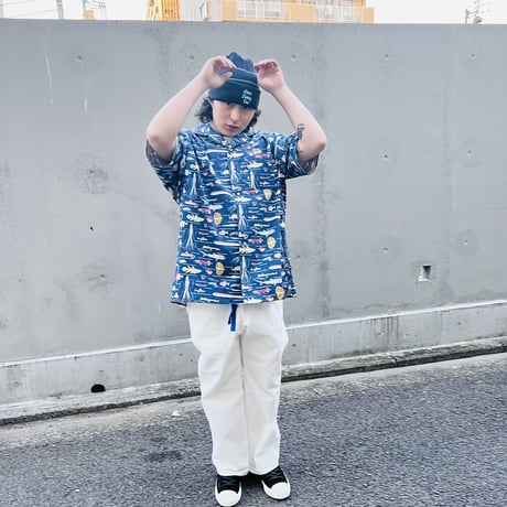 JOHN SOFIA Jagged Stitch Ripstop Trousers (White/Org, White/Blu)｜ジョンソフィア ジャグドステッチ リップストップトラウザーズ
