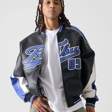 FUBU FAUX LEATHER GAME JACKET (BLUE)｜フブ ファックス レザー ゲームジャケット（ブルー）
