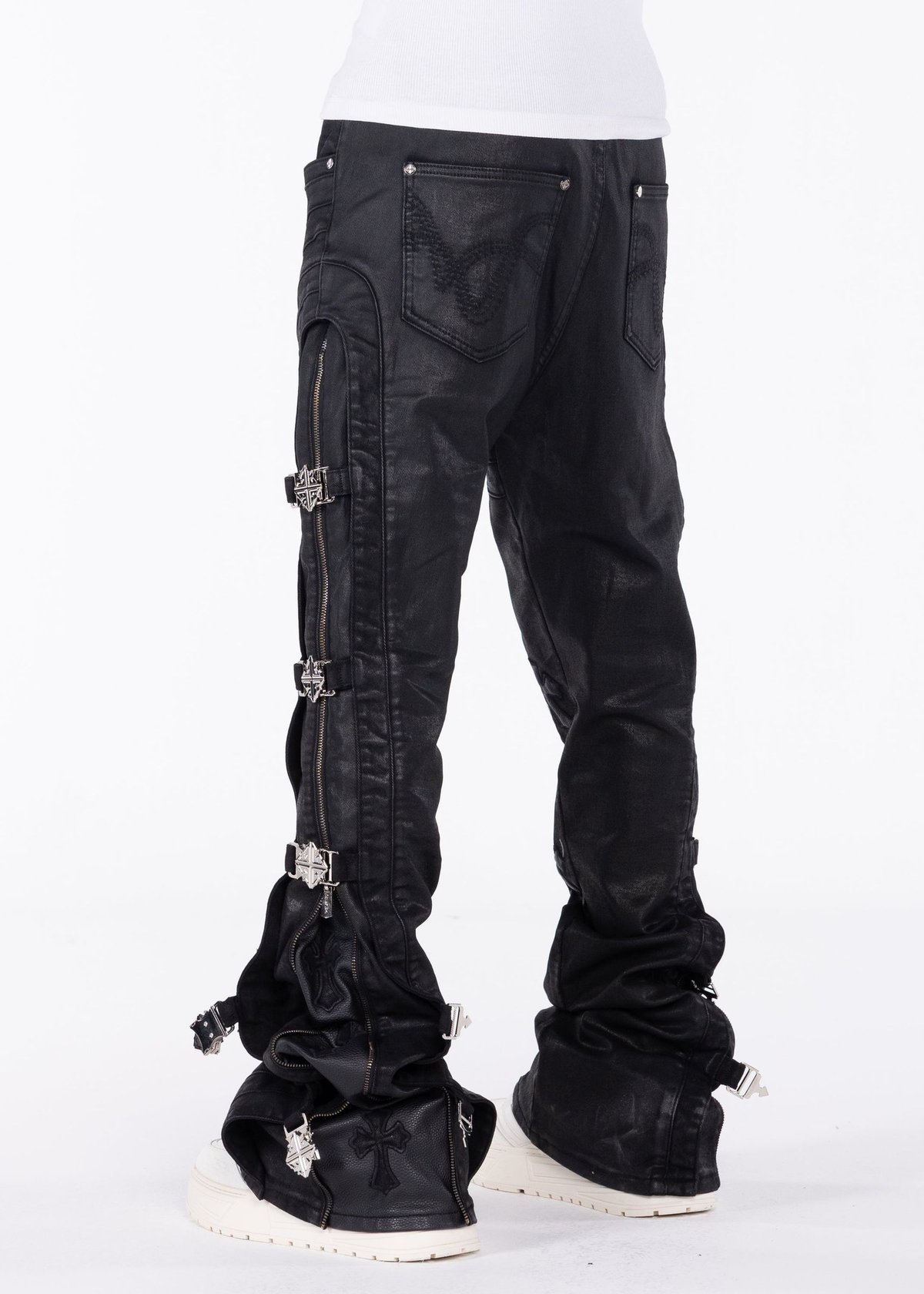 GUAPI All Black Cross Buckle Denim (ALL Black)