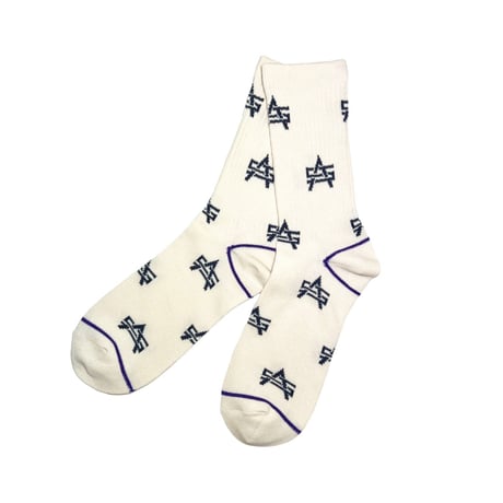 ATTACK ORIGINAL “AS Logo” Pattern Socks (White, Black)｜アタックオリジナル “ASロゴ” パターンソックス（ホワイト/ブラック）