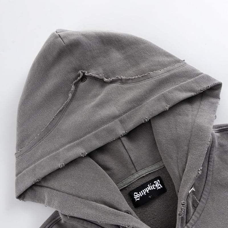SUPPLIER SWITCHING PIERCED ZIP HOODIE V2 (GRAY)