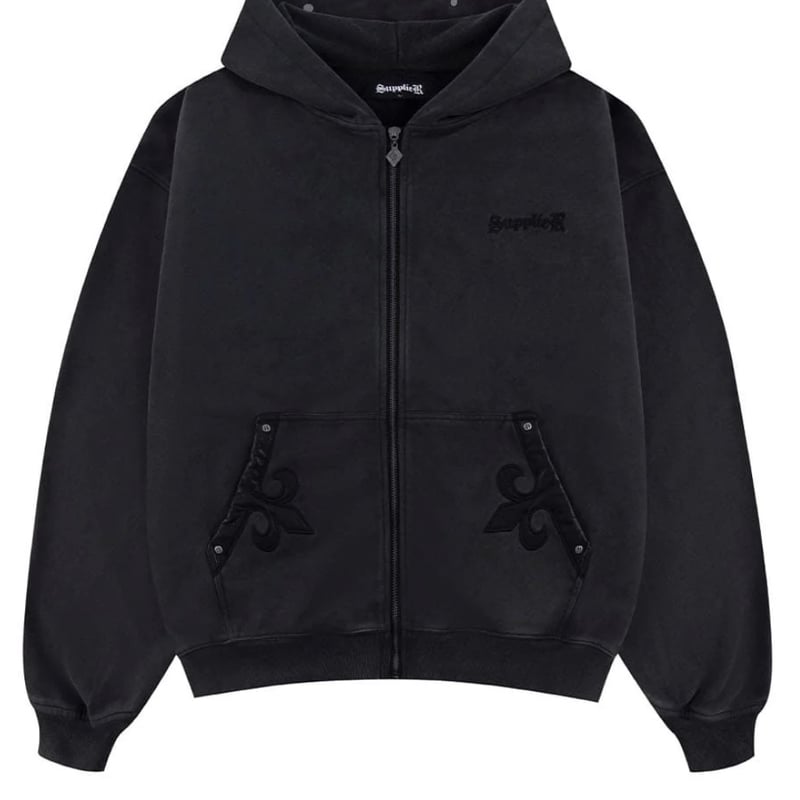 SUPPLIER Fleur Leather Patch Zip Hoodie (Black)