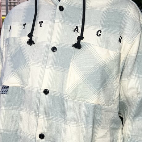 ATTACK ORIGINAL Heavy Flannel Hooded Shirt (Powder Blue)｜アタックオリジナル ヘビーフランネル フーデッドシャツ（パウダーブルー）