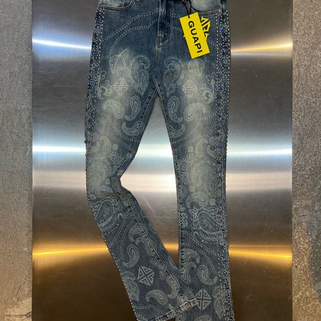 GUAPI Aqua Blue Rivets Stacked Denim (Blue)