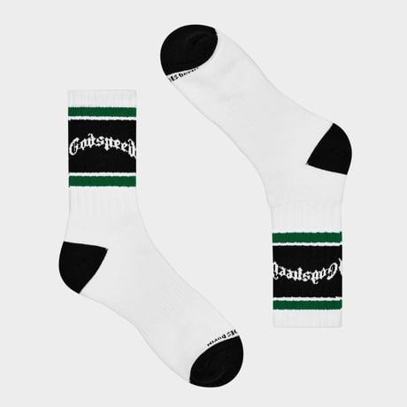 GODSPEED Og Logo Striped Sock (White/Green)｜ゴッドスピード OG ロゴ ストライプド ソックス（ホワイト／グリーン）