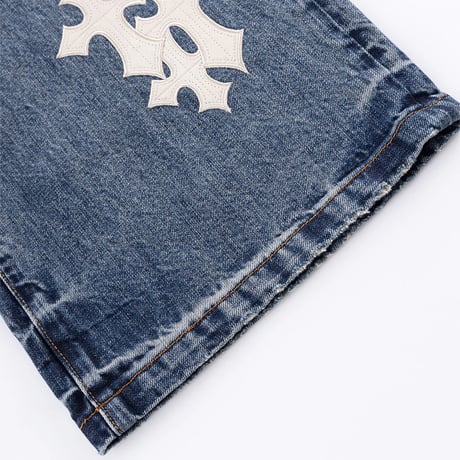 SUPPLIER Multiple Cross Leather Patch Baggy Denim (BLUE) | サプライヤー マルチプル クロス レザー パッチ バギー デニム (ブルー)