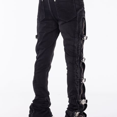 GUAPI Obsidian Black Cross Buckle Denim (Black) | グアピ オブシディアンブラック クロスバックル デニム（ブラック）
