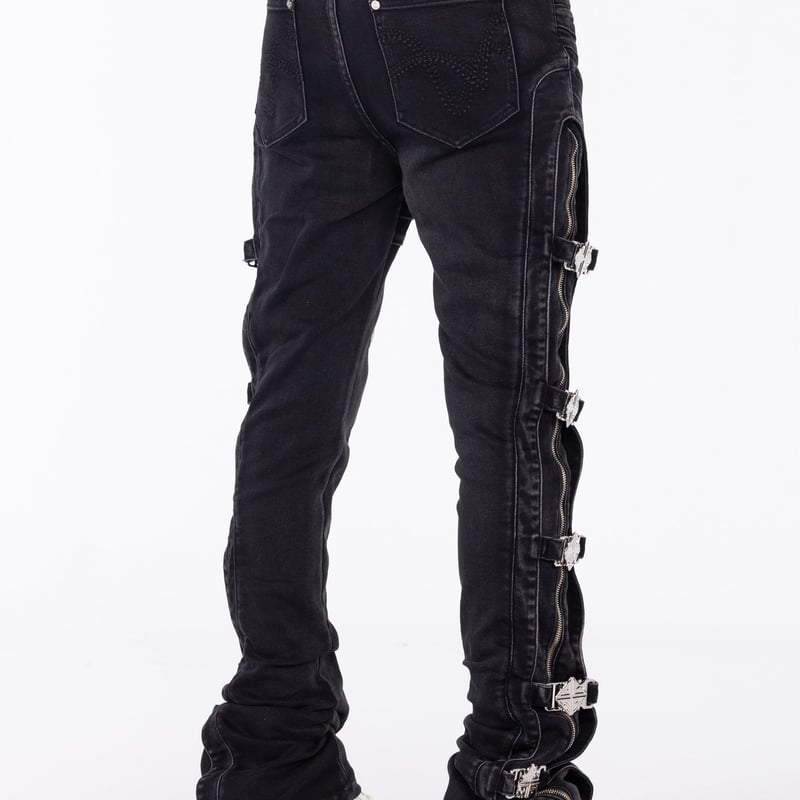 GUAPI Obsidian Black Cross Buckle Denim (Black)