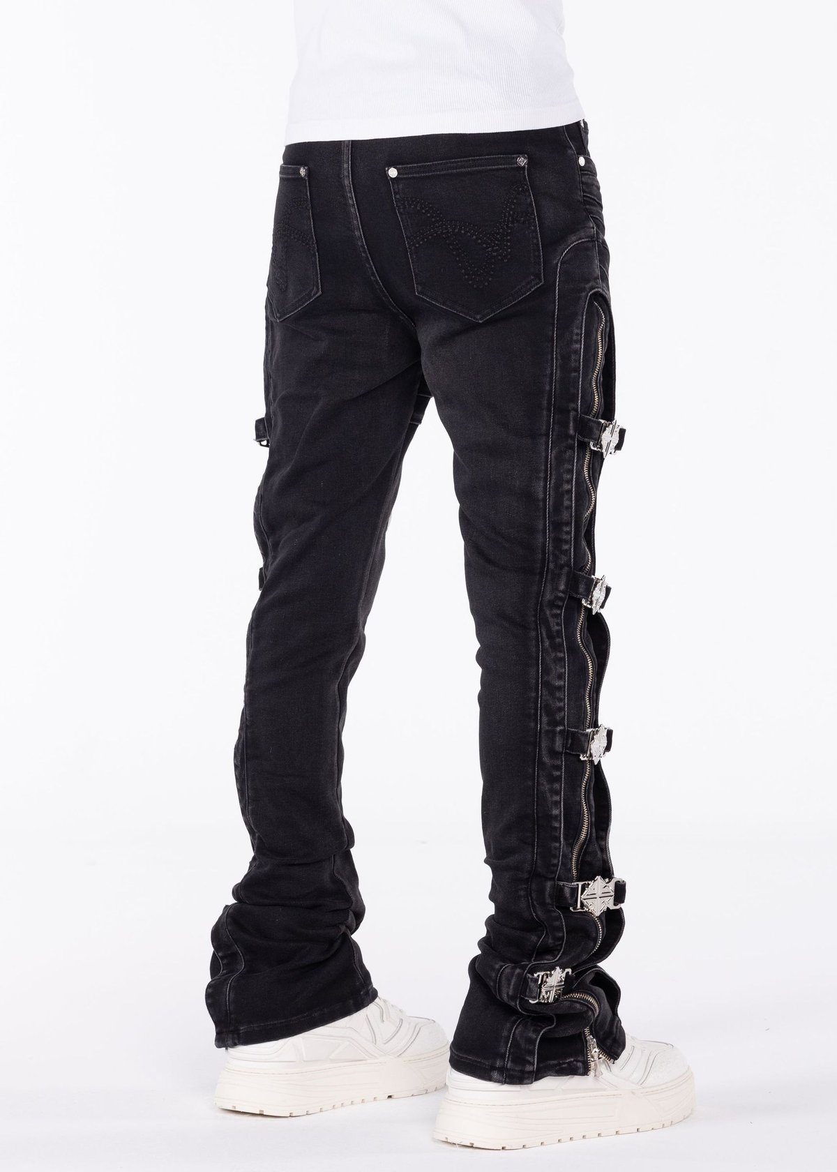 GUAPI Obsidian Black Cross Buckle Denim (Black)
