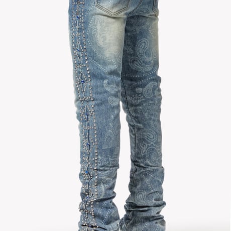 GUAPI Aqua Blue Rivets Stacked Denim (Blue)