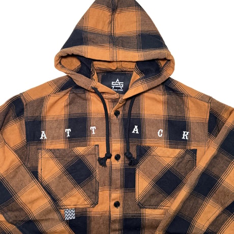 ATTACK ORIGINAL Heavy Flannel Hooded Shirt (Brick)｜アタックオリジナル ヘビーフランネル フーデッドシャツ（ブリック）