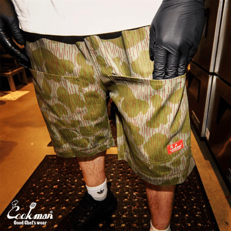 Cookman Chef Pants Short Front Pocket Raindrop Camo (Green) | クックマン ショートフロントポケット カモパンツ（グリーン）