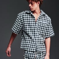 GUAPI White Houndstooth Furry Shirt (White) | グアピ ホワイト ハウンドトゥース ファーリー シャツ（ホワイト）