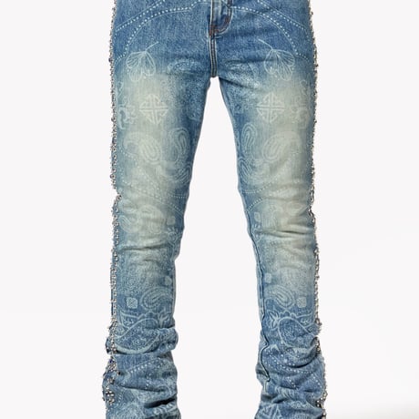 GUAPI Aqua Blue Rivets Stacked Denim (Blue)