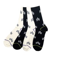 ATTACK ORIGINAL “AS Logo” Pattern Socks (White, Black)｜アタックオリジナル “ASロゴ” パターンソックス（ホワイト/ブラック）
