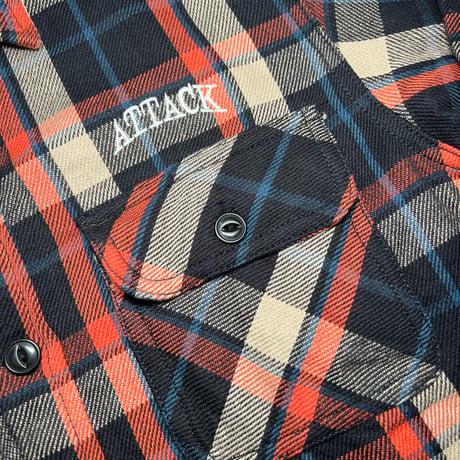 ATTACK ORIGINAL Arch Logo Heavy Flannel Shirt (Navy)｜アタックオリジナル アーチロゴ ヘビーフランネルシャツ（ネイビー）