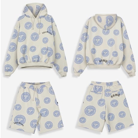GRIMEY CHIEF WATCHER BOXY HOODIE & SWEATSHORTS SET-UP (OFF WHITE)｜グライミー セットアップ（オフホワイト）