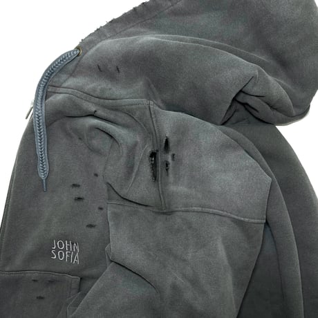 JOHN SOFIA DAMAGEREPAIR FULL-ZIP HOODIE (GRAY)｜ジョンソフィア ダメージリペア フルジップ フーディー（グレー）