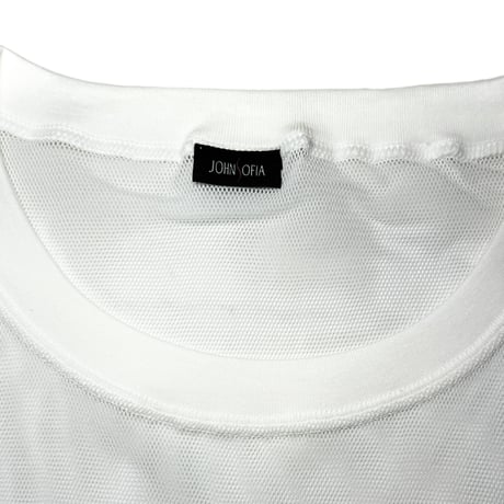 JOHN SOFIA Icon Badge Mesh S/S Tee (White/Blue)｜ジョンソフィア アイコンバッジ メッシュ S/S ティー（ホワイト/ブルー）