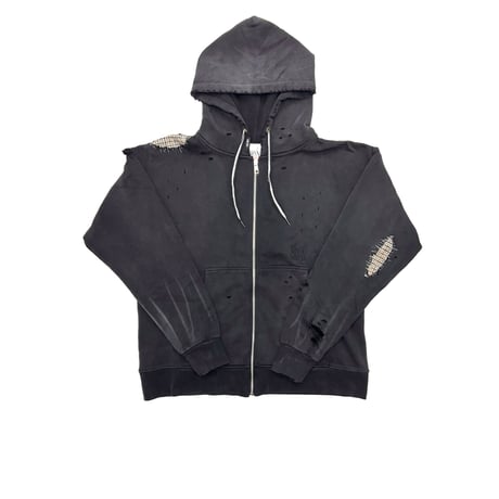 JOHN SOFIA DAMAGEREPAIR FULL-ZIP HOODIE (BLACK)｜ジョンソフィア ダメージリペア フルジップ フーディー（ブラック）