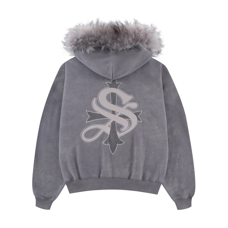 SUPPLIER Faux Fur Cross Zip Hoodie (Gray) | Att
