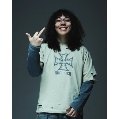 SUPPLIER Dusty Iron Cross Layered Long Sleeve Tee (BEIGE)｜サプライヤー ダスティアイアン クロス レイヤード ロングスリーブティー（ベージュ）