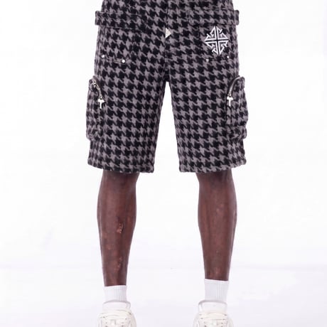GUAPI Black Houndstooth Furry Shorts (Black) | グアピ ブラック ハウンドトゥース ファーリー ショーツ（ブラック）