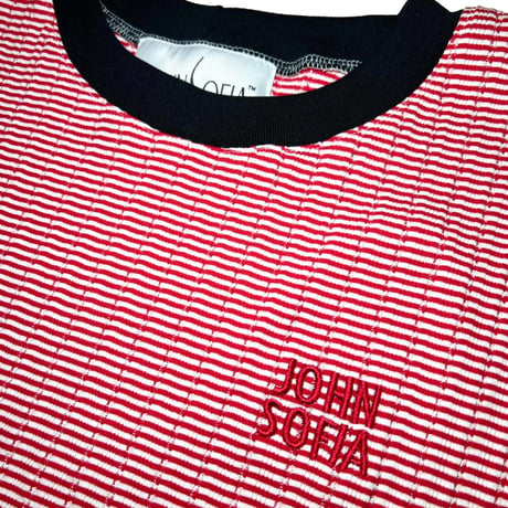 JOHN SOFIA Texture Border Linger Longsleeve Tee (Red) | ジョン ソフィア テクスチャー ボーダー リンガー ロングスリーブ ティー（レッド）