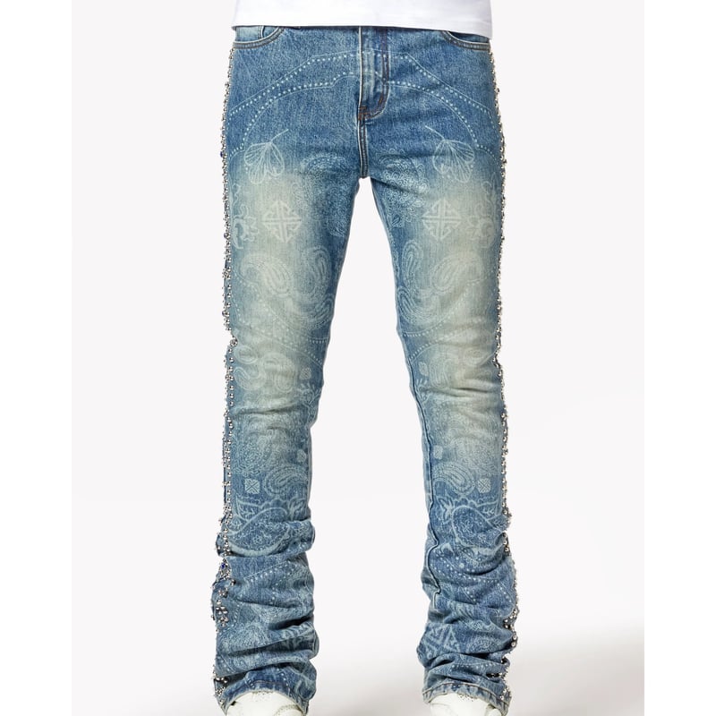 GUAPI Aqua Blue Rivets Stacked Denim (Blue) | グ