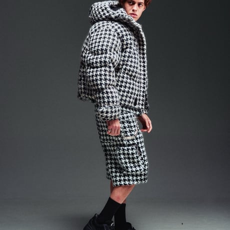 GUAPI White Houndstooth Furry Shorts (White) | グアピ ホワイト ハウンドトゥース ファーリー ショーツ（ホワイト）