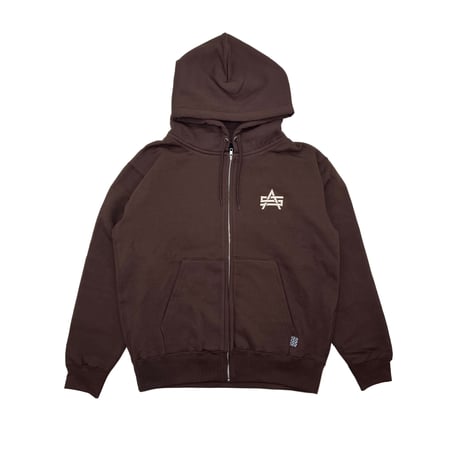 ADG AS LOGO ZIP HOODIE (BROWN/BEIGE)｜エーディージー ASロゴ ジップフーディー（ブラウン/ベージュ）
