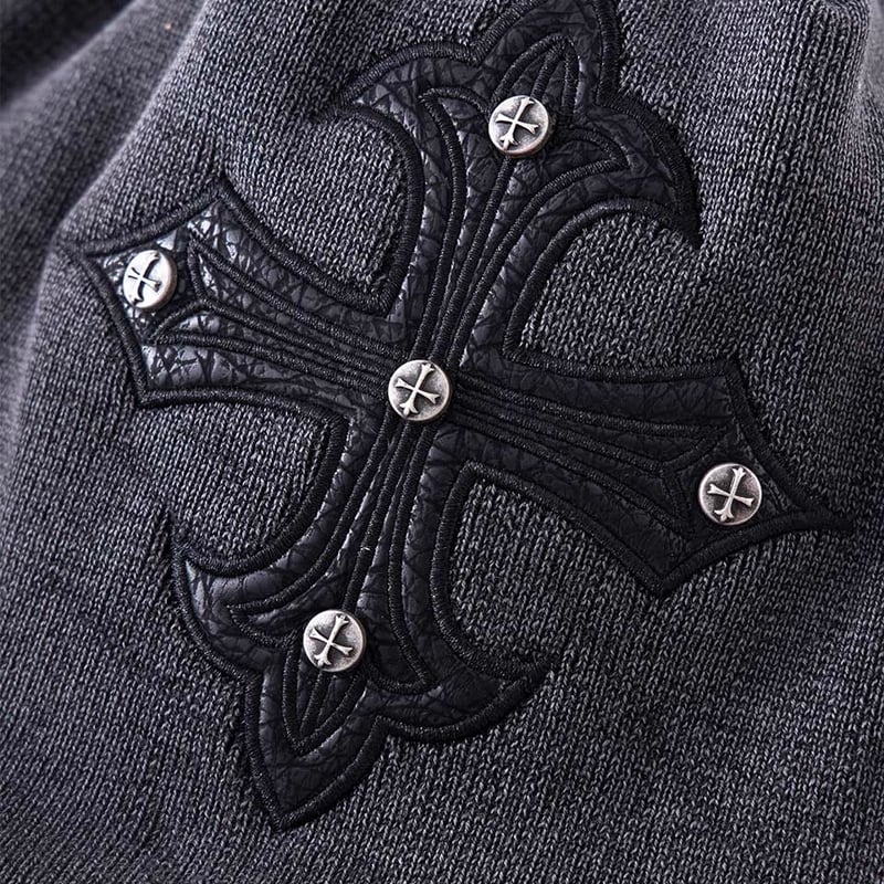 SUPPLIER Studs Cross Leather Patch Beanie (BLAC