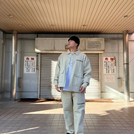JOHN SOFIA Pinstripe Worker Shirtjacket & Pants Setup (Beige)｜ジョンソフィア ピンストライプ ワーカーセットアップ
