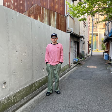 JOHN SOFIA Texture Border Linger Longsleeve Tee (Red) | ジョン ソフィア テクスチャー ボーダー リンガー ロングスリーブ ティー（レッド）