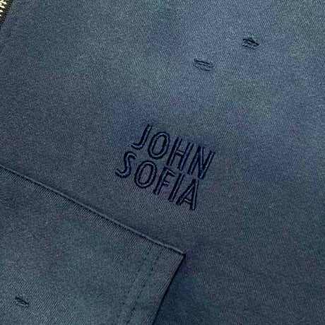JOHN SOFIA DAMAGEREPAIR FULL-ZIP HOODIE (NAVY)｜ジョンソフィア ダメージリペア フルジップ フーディー（ネイビー）