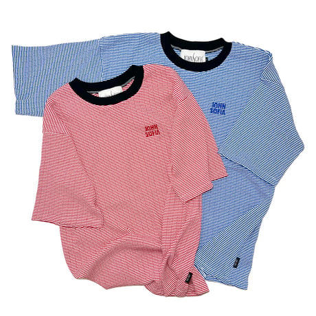 JOHN SOFIA Texture Border Linger Tee (Blue) | ジョンソフィア テクスチャー ボーダー リンガー ティー (ブルー)