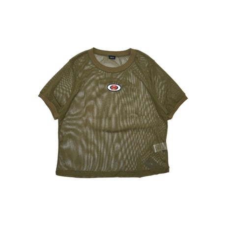 JOHN SOFIA Icon Badge Mesh S/S Tee (Olive/Red)｜ジョンソフィア アイコンバッジ メッシュ S/S ティー（オリーブ/レッド）