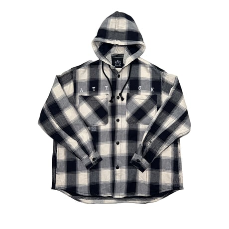ATTACK ORIGINAL Heavy Flannel Hooded Shirts (Midnight Black)｜アタックオリジナル ヘビーフランネル フーデッドシャツ（ミッドナイトブラック）