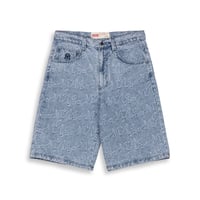 GRIMEY SWEET SCIENCE BAGGY JACQUARD DENIM SHORTS (WASHED BLUE)