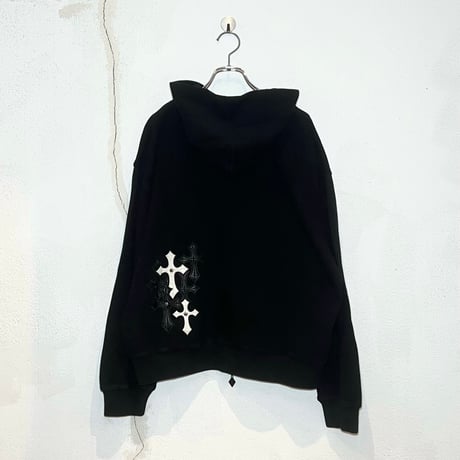 SUPPLIER Multiple Cross Leather Patch Thermal Zip Hoodie (Black)｜サプライヤー クロス レザーパッチ ジップフーディー（ブラック）