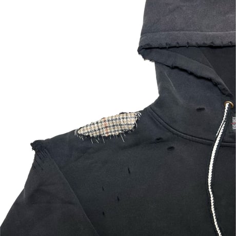 JOHN SOFIA DAMAGEREPAIR FULL-ZIP HOODIE (BLACK)｜ジョンソフィア ダメージリペア フルジップ フーディー（ブラック）