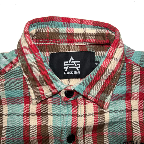 ATTACK ORIGINAL ARCH LOGO HEAVY FLANNEL SHIRTS (MINT)｜アタックオリジナル アーチロゴ ヘビーフランネルシャツ（ミント）