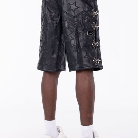 GUAPI Obsidian Black Stars Leather Shorts (Black)｜グアピ オブシディアン ブラック スターズ レザーショーツ（ブラック）