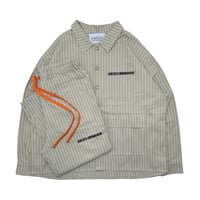 JOHN SOFIA Pinstripe Worker Shirtjacket & Pants Setup (Beige)｜ジョンソフィア ピンストライプ ワーカーセットアップ