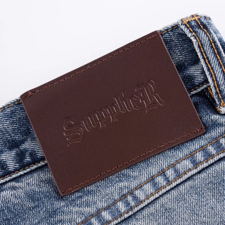 SUPPLIER Multiple Cross Leather Patch Baggy Denim (BLUE) | サプライヤー マルチプル クロス レザー パッチ バギー デニム (ブルー)